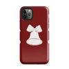 Glossy Jingle Bells Holiday Tough Case for iPhone — three white Christmas bells with ribbon bows arranged in a row on a deep