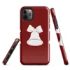 Glossy Jingle Bells Holiday Tough Case for iPhone — three white Christmas bells with ribbon bows arranged in a row on a deep
