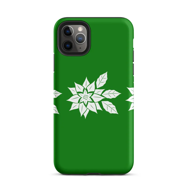Matte Triple Poinsettia Holiday Tough Case for iPhone — three white poinsettia flower illustrations with detailed leaf