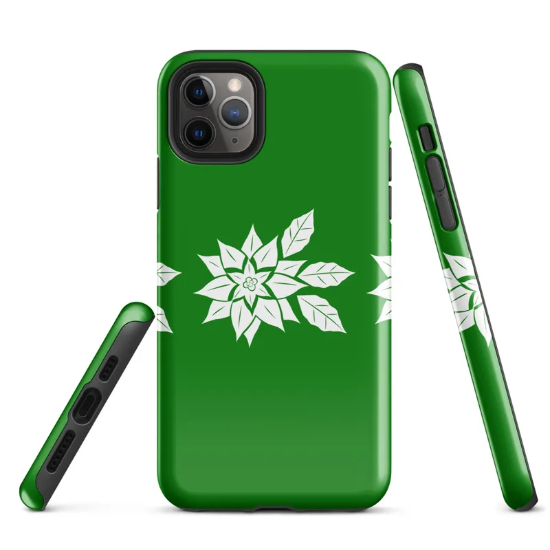 Glossy Triple Poinsettia Holiday Tough Case for iPhone — three white poinsettia flower illustrations with detailed leaf