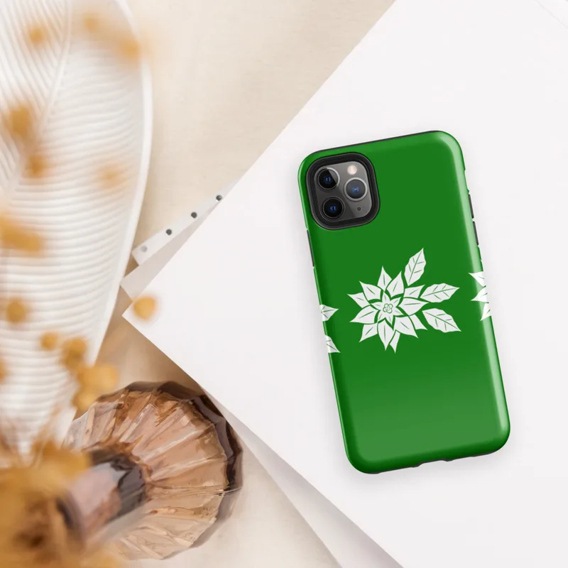 Glossy Triple Poinsettia Holiday Tough Case for iPhone — three white poinsettia flower illustrations with detailed leaf