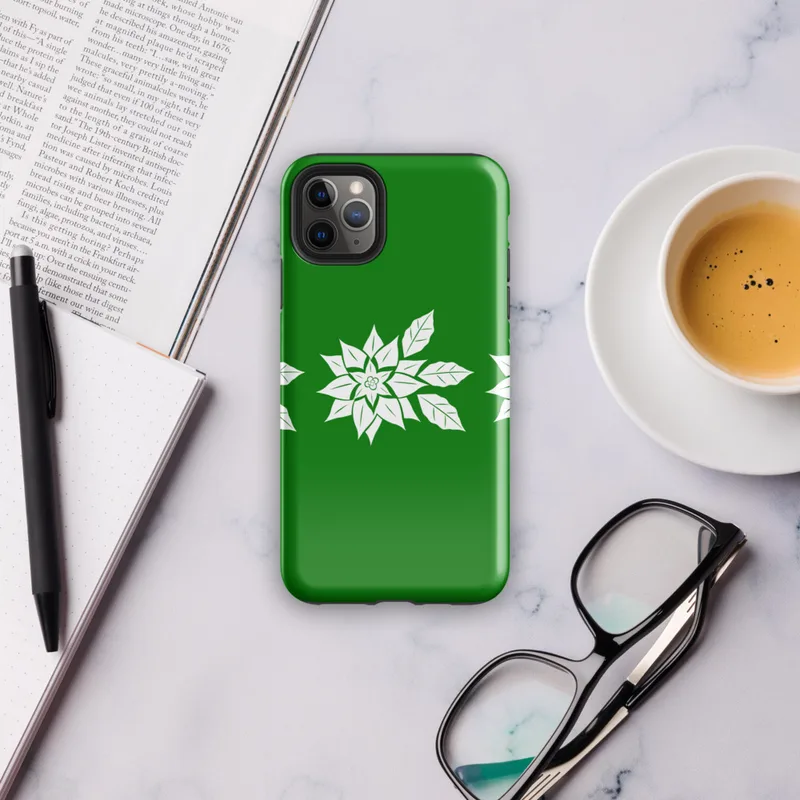 Glossy Triple Poinsettia Holiday Tough Case for iPhone — three white poinsettia flower illustrations with detailed leaf