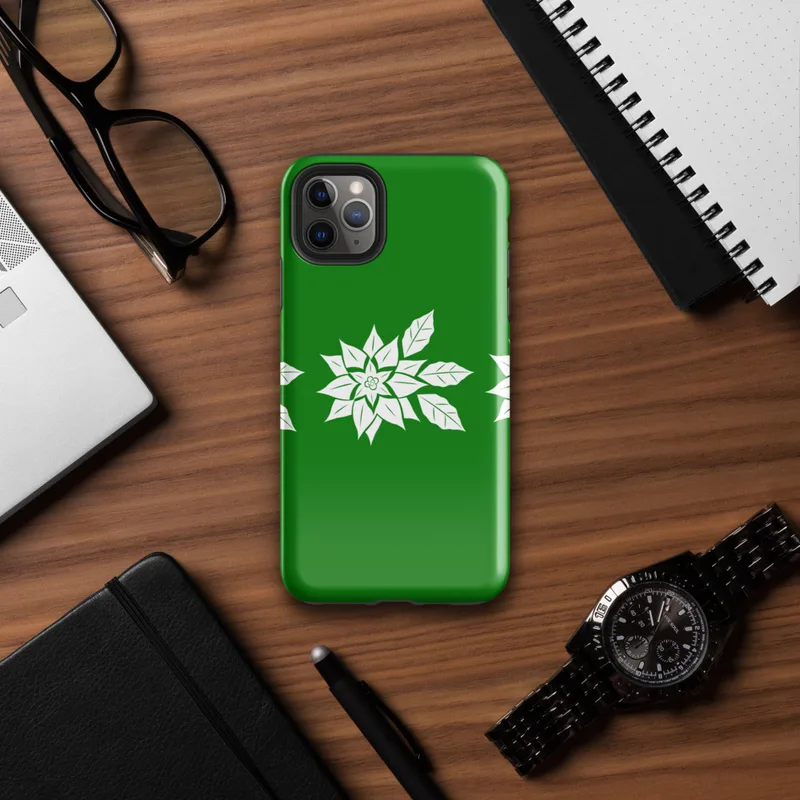 Glossy Triple Poinsettia Holiday Tough Case for iPhone — three white poinsettia flower illustrations with detailed leaf