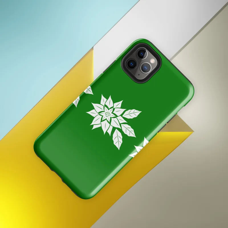 Glossy Triple Poinsettia Holiday Tough Case for iPhone — three white poinsettia flower illustrations with detailed leaf
