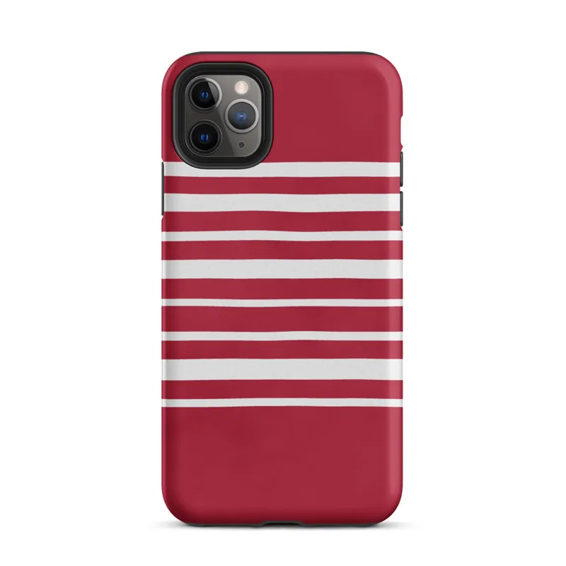 Matte Classic Red Stripe Bold Tough Case for iPhone — horizontal white stripes evenly spaced across a deep crimson red