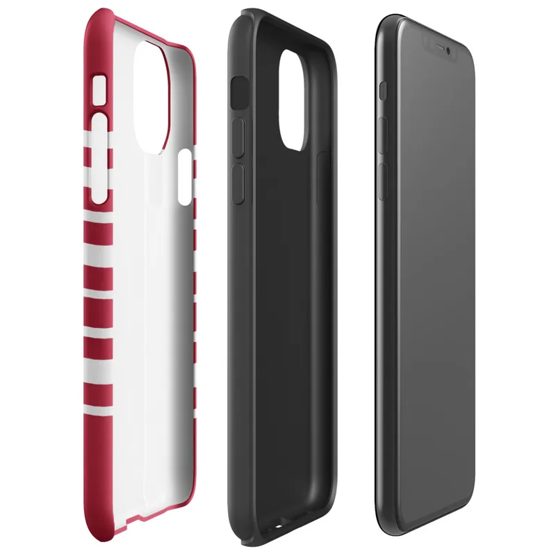 Glossy Classic Red Stripe Bold Tough Case for iPhone — horizontal white stripes evenly spaced across a deep crimson red