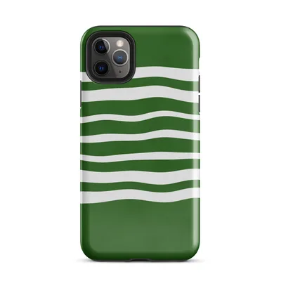 wavy white horizontal stripes flowing across a deep forest green background in a clean, modern style on Glossy Forest Waves Sleek Case - default view