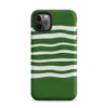 Matte Forest Waves Sleek Tough Case for iPhone — wavy white horizontal stripes flowing across a deep forest green background