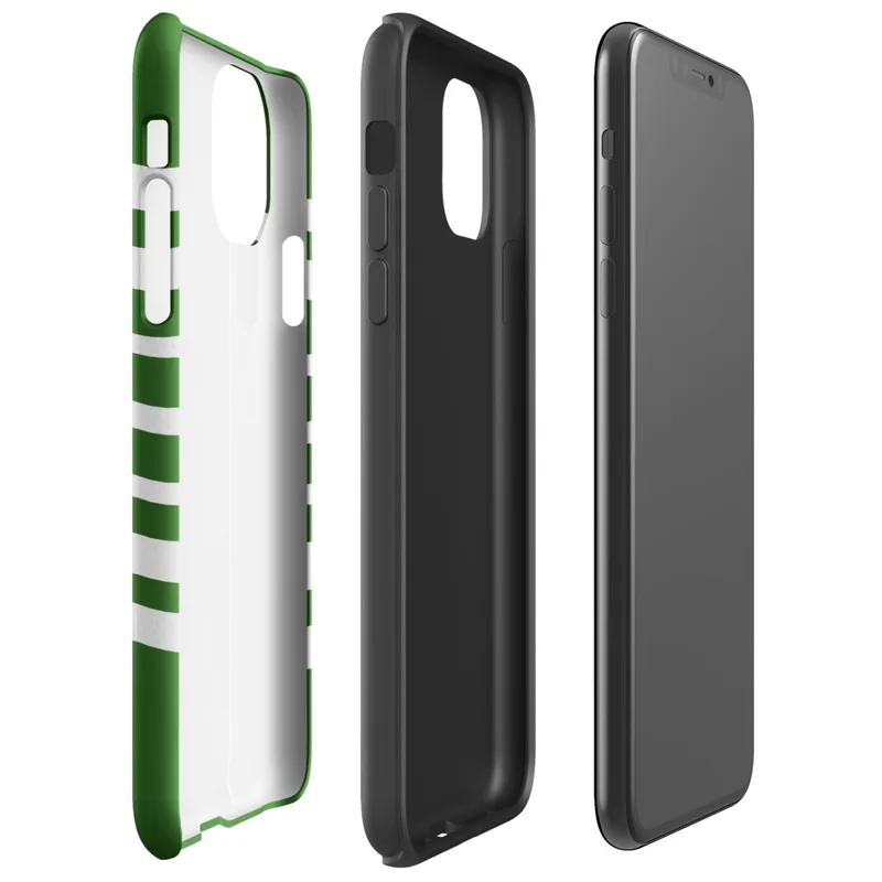 Glossy Forest Waves Sleek Tough Case for iPhone — wavy white horizontal stripes flowing across a deep forest green