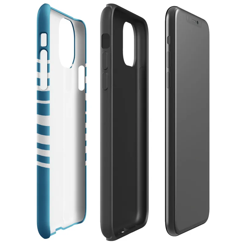Glossy Ocean Wave Lines Tough Case for iPhone — fluid white wavy horizontal lines layered across a rich teal blue background