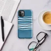 Glossy Ocean Wave Lines Tough Case for iPhone — fluid white wavy horizontal lines layered across a rich teal blue background