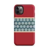 Matte Crimson Snowflake Border Tough Case for iPhone — teal band of repeating geometric snowflake medallions in cream white