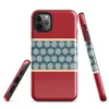 Glossy Crimson Snowflake Border Tough Case for iPhone — teal band of repeating geometric snowflake medallions in cream