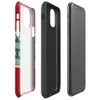 Glossy Crimson Snowflake Border Tough Case for iPhone — teal band of repeating geometric snowflake medallions in cream