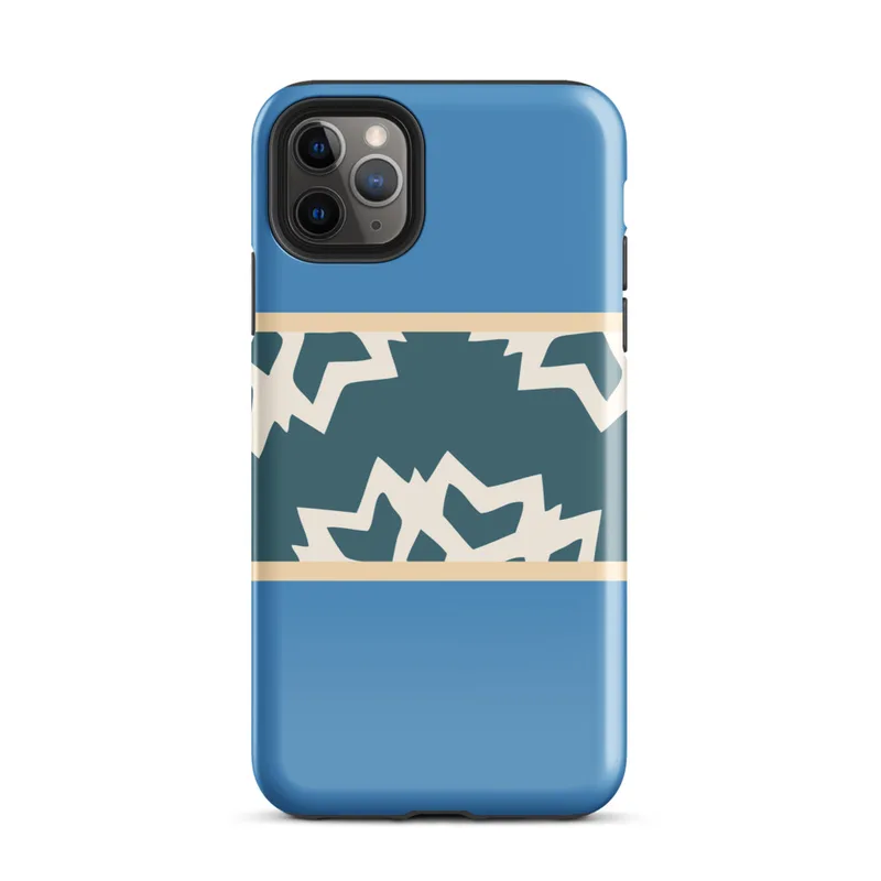 Glossy Arctic Fracture Protective Tough Case for iPhone — horizontal band of cracked ice shapes in deep teal and cream