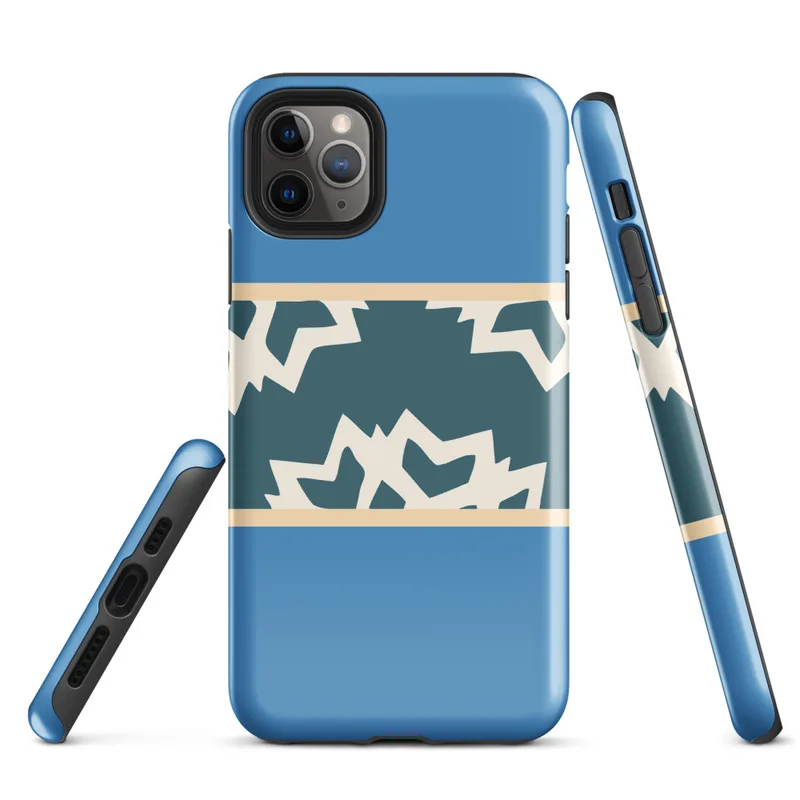 Glossy Arctic Fracture Protective Tough Case for iPhone — horizontal band of cracked ice shapes in deep teal and cream