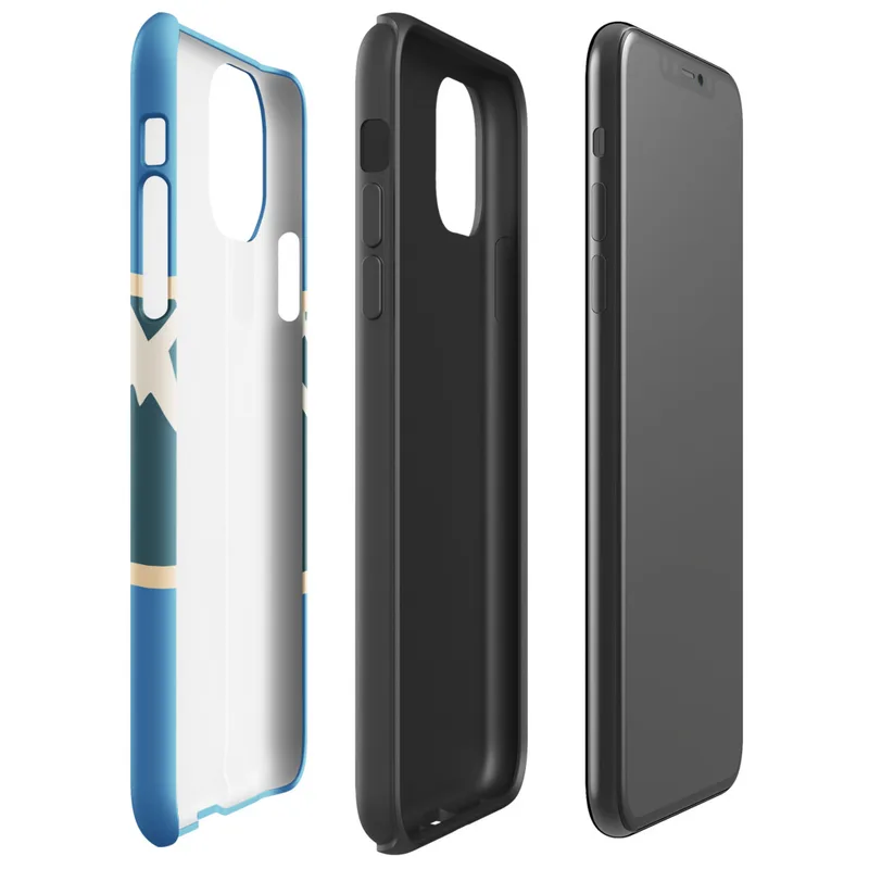 Glossy Arctic Fracture Protective Tough Case for iPhone — horizontal band of cracked ice shapes in deep teal and cream