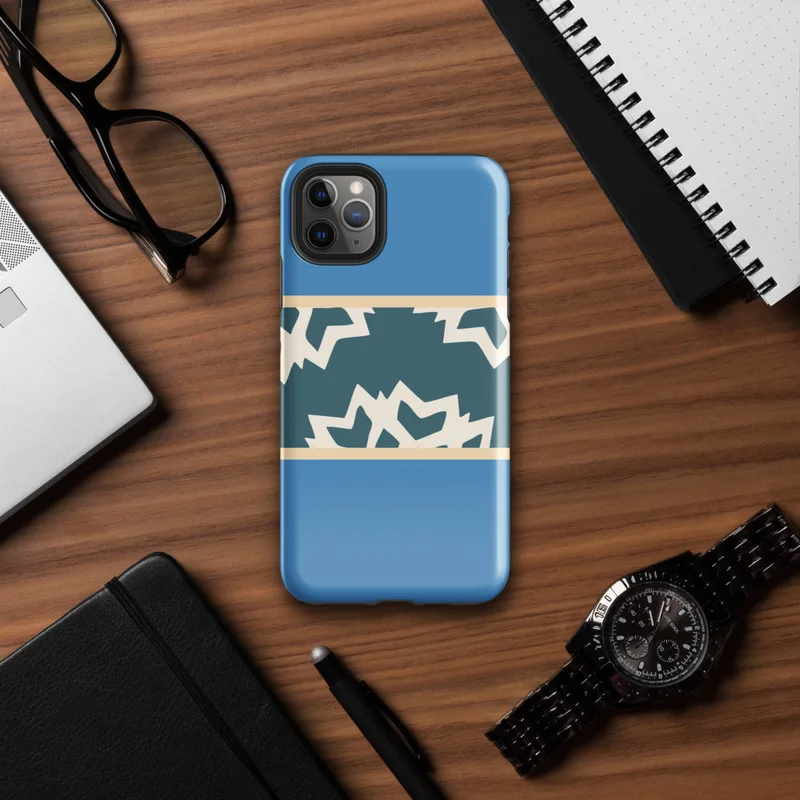 Glossy Arctic Fracture Protective Tough Case for iPhone — horizontal band of cracked ice shapes in deep teal and cream