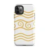Glossy Golden Tides Wave Pattern Tough Case for iPhone — repeating golden wave lines and ornate spiral crests in warm amber