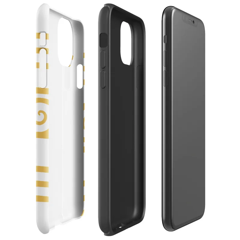 Glossy Golden Tides Wave Pattern Tough Case for iPhone — repeating golden wave lines and ornate spiral crests in warm amber