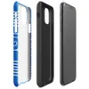 Glossy Ocean Waves Blue Tide Tough Case for iPhone — white flowing wave lines and spiral scroll crests repeating across