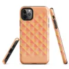 Glossy Warm Geometric Triangle Pattern Tough Case for iPhone — repeating pinwheel triangles in coral, golden yellow, peach