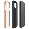 Glossy Warm Geometric Triangle Pattern Tough Case for iPhone — repeating pinwheel triangles in coral, golden yellow, peach