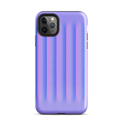 soft vertical ridges with a 3D illusion effect in a gradient of periwinkle blue and neon pink on a lavender background on Glossy Neon Ripple Ridge Case - default view
