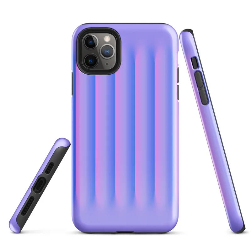 Glossy Neon Ripple Ridge Tough Case for iPhone — soft vertical ridges with a 3D illusion effect in a gradient of periwinkle