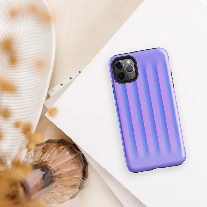 Glossy Neon Ripple Ridge Tough Case for iPhone — soft vertical ridges with a 3D illusion effect in a gradient of periwinkle