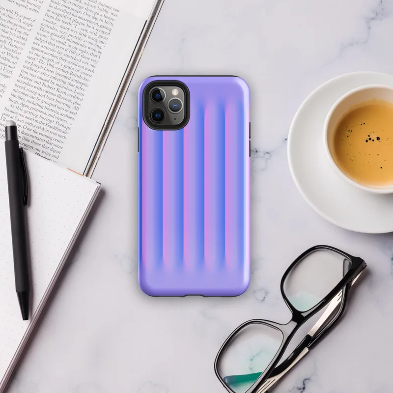 Glossy Neon Ripple Ridge Tough Case for iPhone — soft vertical ridges with a 3D illusion effect in a gradient of periwinkle