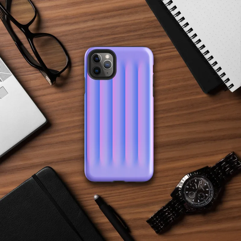 Glossy Neon Ripple Ridge Tough Case for iPhone — soft vertical ridges with a 3D illusion effect in a gradient of periwinkle
