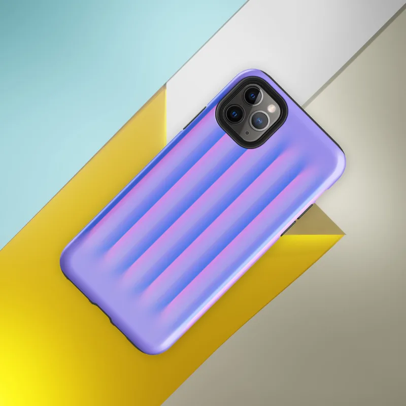 Glossy Neon Ripple Ridge Tough Case for iPhone — soft vertical ridges with a 3D illusion effect in a gradient of periwinkle