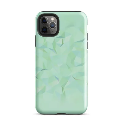low-poly geometric triangles in soft mint, sage, seafoam, and pale blue forming a faceted crystal-like surface with soft blurred edges on Glossy Mint Crystal Geometric Case - default view
