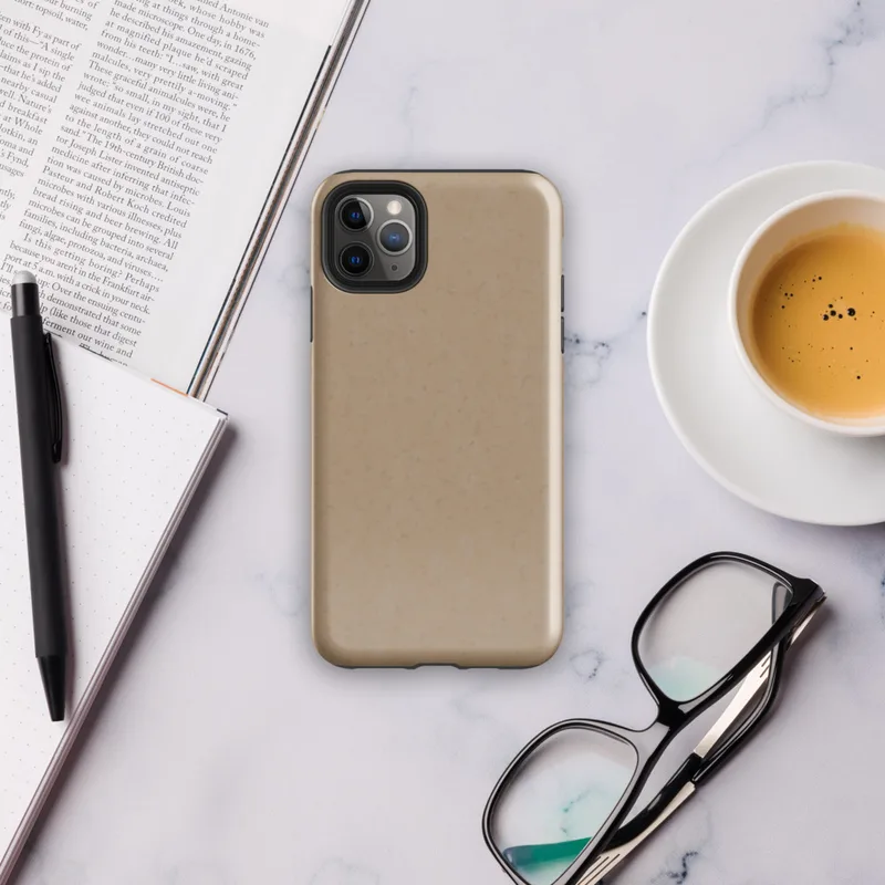 Glossy Warm Sand Minimal Tough Case for iPhone — smooth warm sand beige surface with subtle light speckles and soft tonal