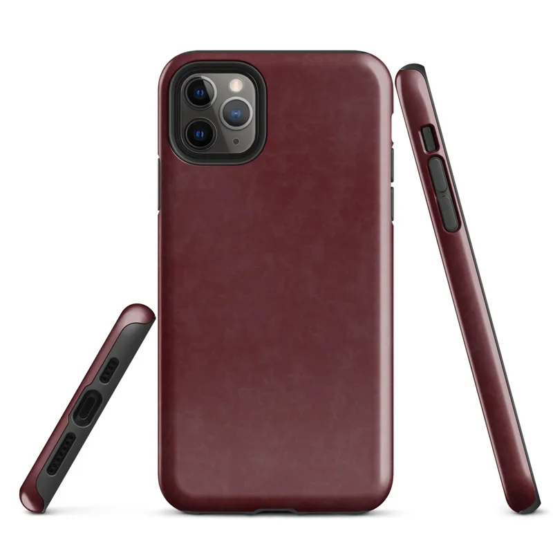 Glossy Deep Crimson Velvet Shield Tough Case for iPhone — deep crimson mottled texture with shifting burgundy tones