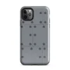 Glossy Industrial Grid Steel Panel Tough Case for iPhone — repeating grid of cool slate grey metal panels with dark circular