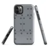 Glossy Industrial Grid Steel Panel Tough Case for iPhone — repeating grid of cool slate grey metal panels with dark circular