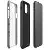 Glossy Industrial Grid Steel Panel Tough Case for iPhone — repeating grid of cool slate grey metal panels with dark circular