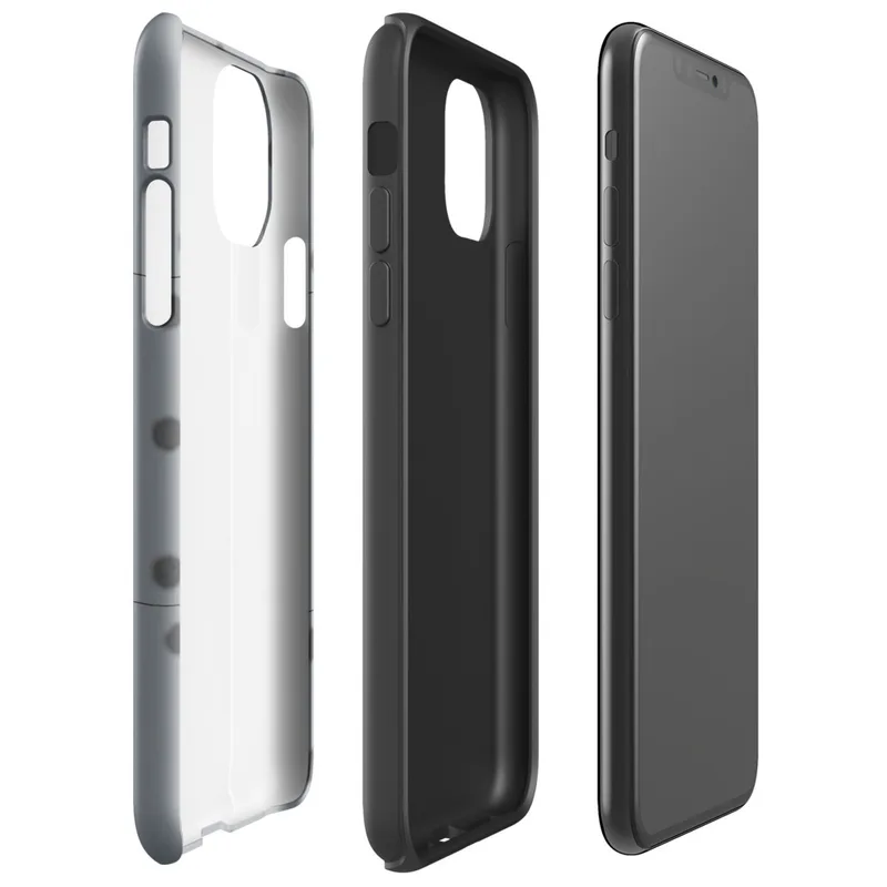 Glossy Industrial Grid Steel Panel Tough Case for iPhone — repeating grid of cool slate grey metal panels with dark circular