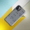 Glossy Industrial Grid Steel Panel Tough Case for iPhone — repeating grid of cool slate grey metal panels with dark circular