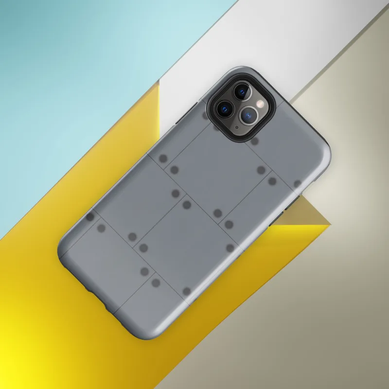 Glossy Steel Panel Industrial Tough Case for iPhone — repeating grey steel panel pattern with dark circular rivets arranged