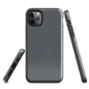 Glossy Dark Grid Minimal Tough Case for iPhone — uniform grid of dark charcoal square tiles with subtle tonal variation