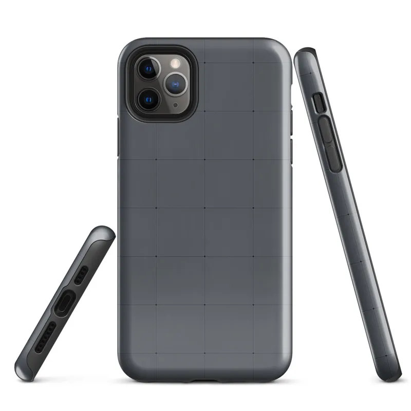 Glossy Dark Grid Minimal Tough Case for iPhone — uniform grid of dark charcoal square tiles with subtle tonal variation