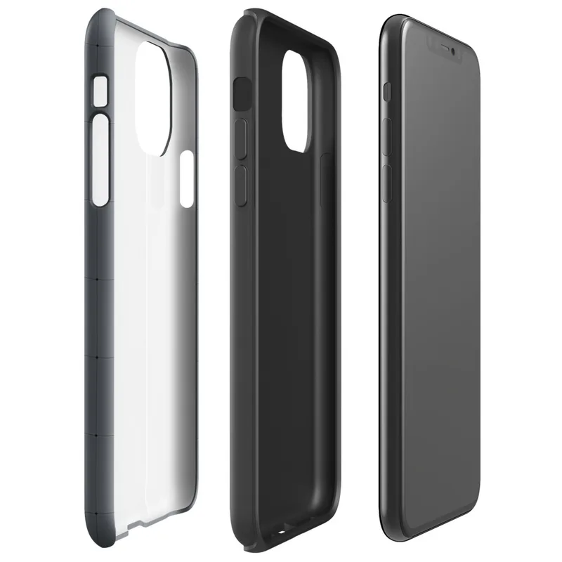 Glossy Dark Grid Minimal Tough Case for iPhone — uniform grid of dark charcoal square tiles with subtle tonal variation