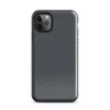 Glossy Dark Slate Tile Tough Case for iPhone — staggered rectangular tiles in deep charcoal grey with subtle grout lines