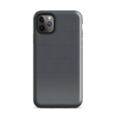 staggered rectangular tiles in deep charcoal grey with subtle grout lines, flat matte surface, architectural slate roofing pattern on Glossy Dark Slate Tile iPhone Case - default view
