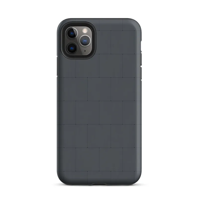 Matte Dark Slate Tile Tough Case for iPhone — staggered rectangular tiles in deep charcoal grey with subtle grout lines