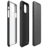 Glossy Dark Slate Tile Tough Case for iPhone — staggered rectangular tiles in deep charcoal grey with subtle grout lines