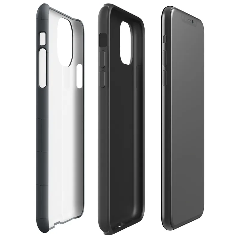 Glossy Dark Slate Tile Tough Case for iPhone — staggered rectangular tiles in deep charcoal grey with subtle grout lines